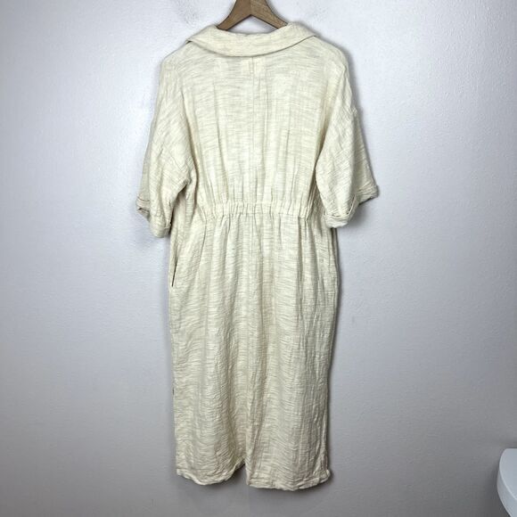 AMENTE Lagenlook Midi Dress Size M/L Linen Cotton Oatmeal Beige Relaxed Pockets - Picture 9 of 11